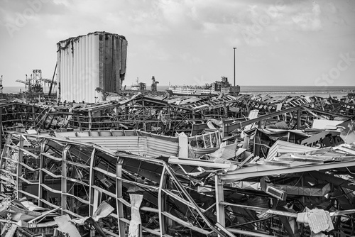 Beirut, Lebanon - August 4th, 2020. A huge explosion took place in port of Beirut, destroying half of the capital with near 200 casualties, 6000 injuries and more than 300,000 left homeless. photo