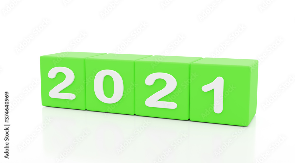2021 New year 3d green dice, isolated against white background. 2021 New year 3d green dice, isolated against white background.