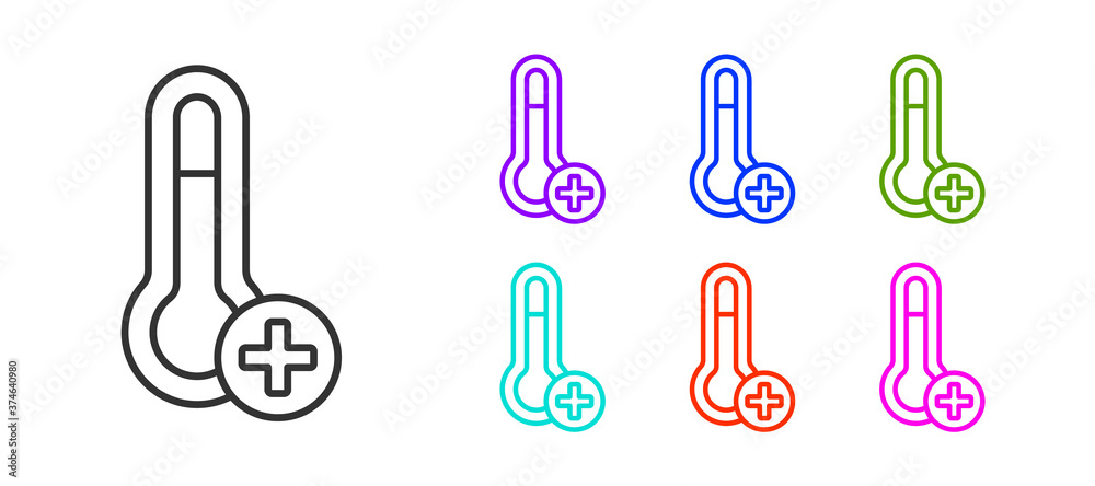 Black line Meteorology thermometer measuring icon isolated on white background. Thermometer equipment showing hot or cold weather. Set icons colorful. Vector. Black line Meteorology thermometer measuring icon isolated on white background. Thermometer equipment showing hot or cold weather. Set icons colorful. Vector.