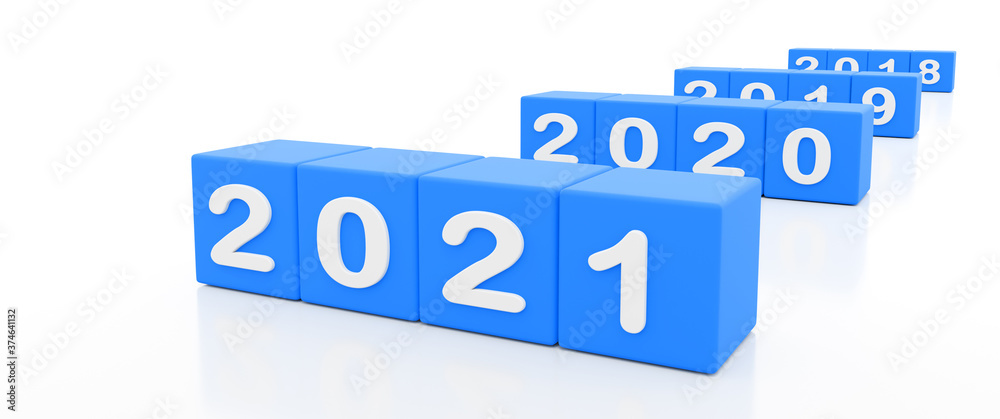 2021 New year 3d blue dice 2020, 2019, 2018, isolated against white background. 2021 New year 3d blue dice 2020, 2019, 2018, isolated against white background.