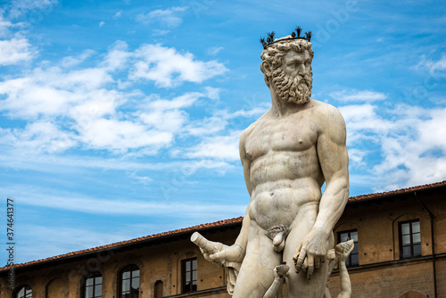 Fountain of the Neptune  Roman God  by Bartolomeo Ammannati 1560-1565  Piazza della Signoria  Florence  UNESCO world heritage site Tuscany  Italy  Europe