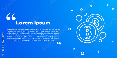 White line Cryptocurrency coin Bitcoin icon isolated on blue background. Physical bit coin. Blockchain based secure crypto currency. Vector.