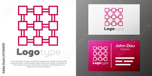 Logotype line Blockchain technology icon isolated on white background. Cryptocurrency data. Abstract geometric block chain network technology business. Logo design template element. Vector.