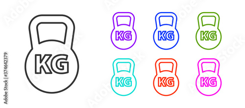 Black line Kettlebell icon isolated on white background. Sport equipment. Set icons colorful. Vector.