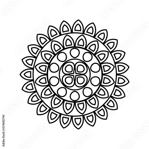 mandala in flower shaped line style icon design of Bohemic ornament indian decoration retro vintage meditation henna ethnic arabic texture and tribal theme Vector illustration