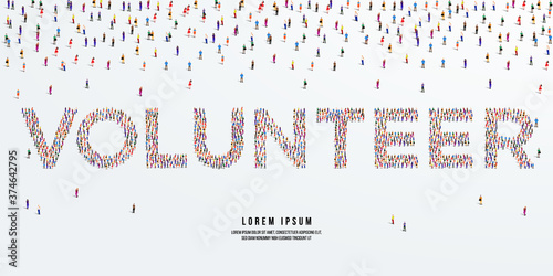 Volunteer. Large group of people form to create Volunteer. vector illustration.