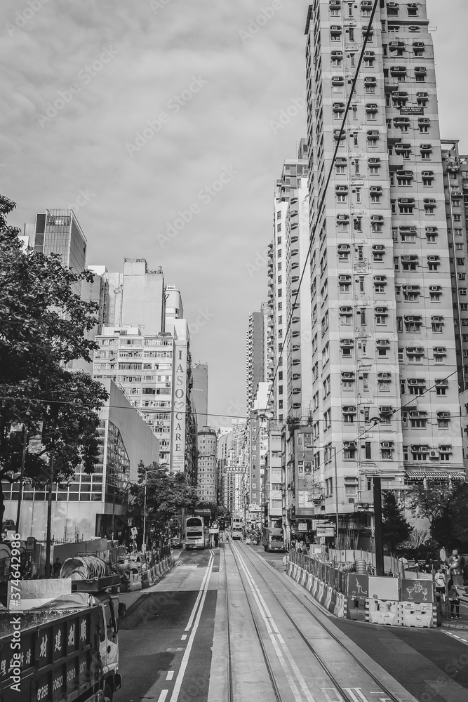 Plakat On the road with the Streetcar in Hong Kong China