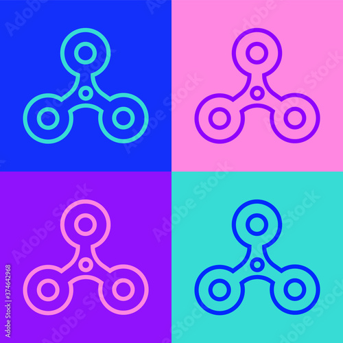 Pop art line Fidget spinner icon isolated on color background. Stress relieving toy. Trendy hand spinner. Vector.