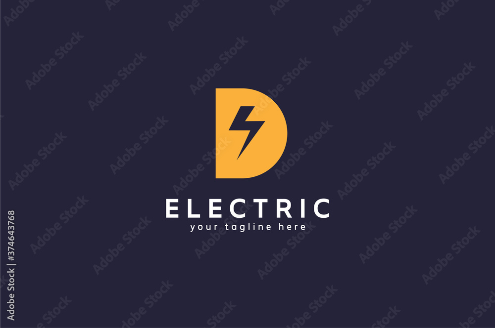 Abstract Letter D Electric Logo,  letter d with thunder bolt icon inside , flat design logo template, vector illustration
