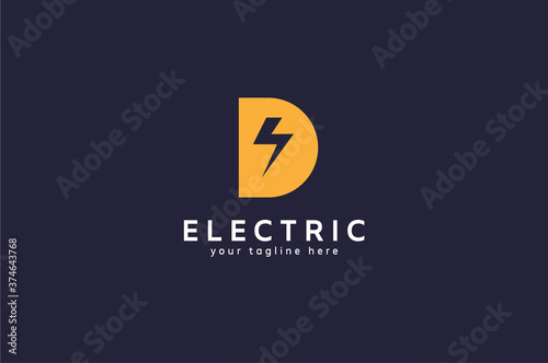 Abstract Letter D Electric Logo,  letter d with thunder bolt icon inside , flat design logo template, vector illustration