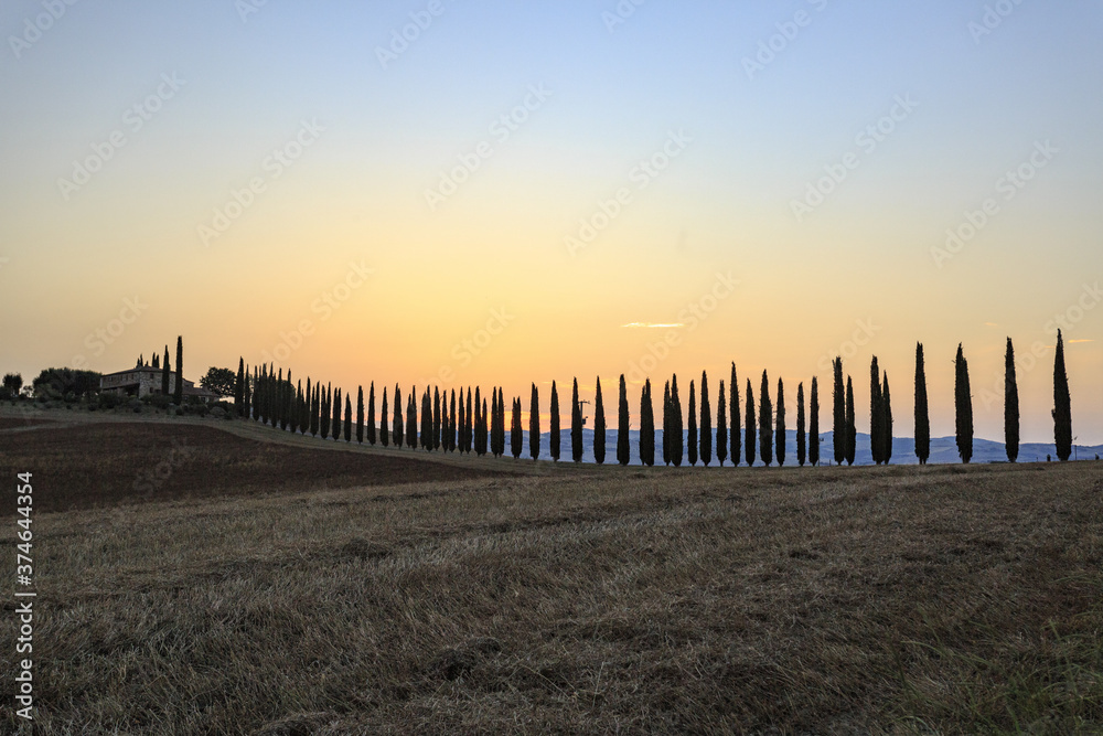 Sunrise in Val d'Orcia, colors of nature, a beautiful landscape