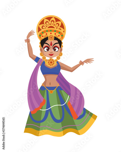 diwali woman cartoon with traditional cloth dancing vector design