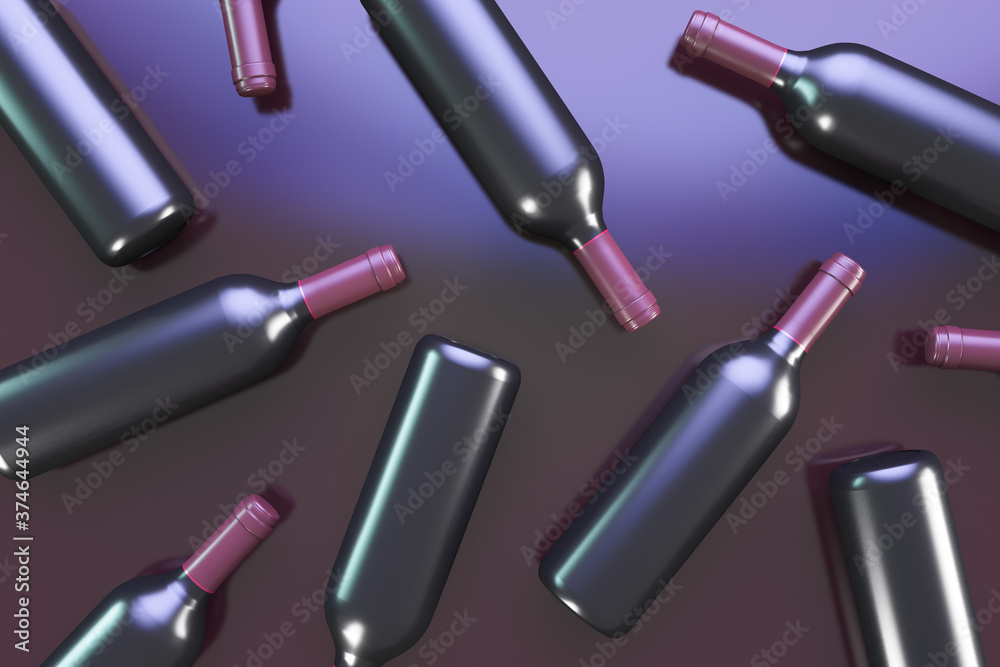 Several bottles of expensive wine on the floor. Abstract background. Several bottles of expensive wine on the floor. Abstract background.