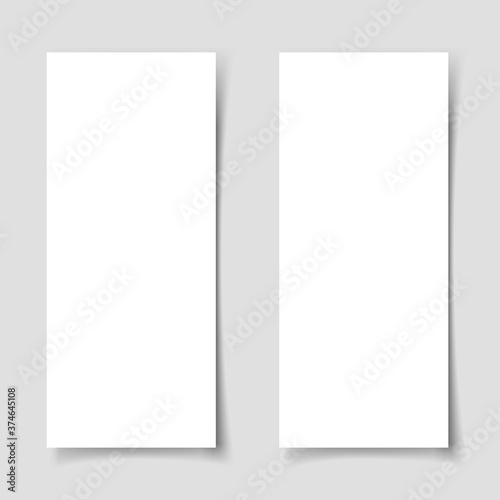 Mok-up of two narrow vertical flyers with shadow on a gray background. Template for the presentation of banners, posters, postcards and invitations. Vector illustration.