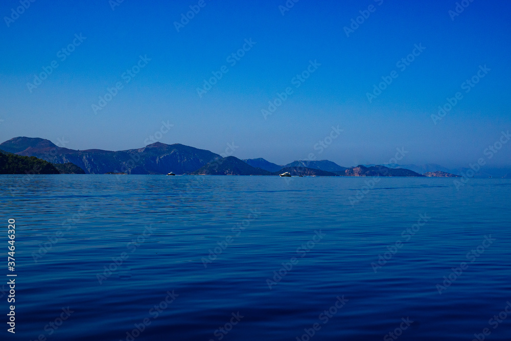 
blue mountains skyline with sea