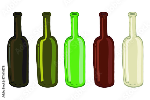 Set of wine bottles on white background, vector illustration