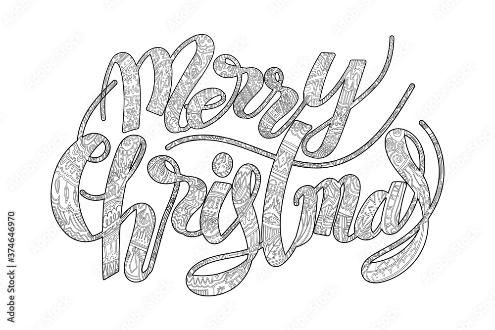 Naklejka premium Merry Christmas lettering with pattern inside.