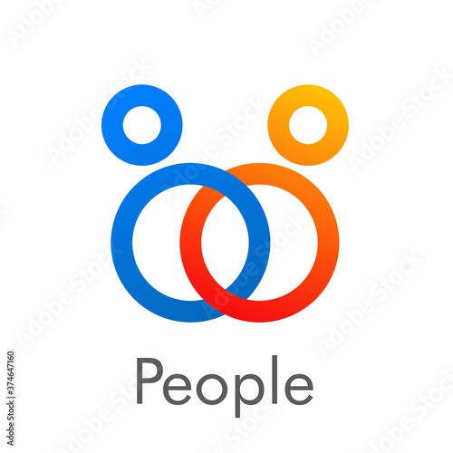 Logotipo lineal abstracto círculos como pareja de personas abrazadas en azul y naranja y palabra People