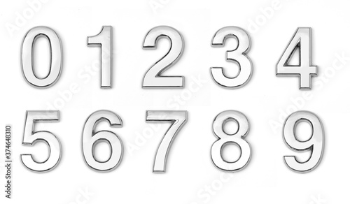 chrome 3d numbers 0 on white