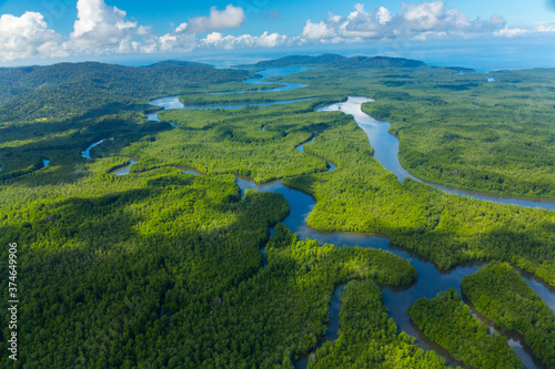 Aerial view of Delta Sierpe River Terraba, Corcovado National Park, Osa Peninsula, Puntarenas Province, Costa Rica, Central America, America