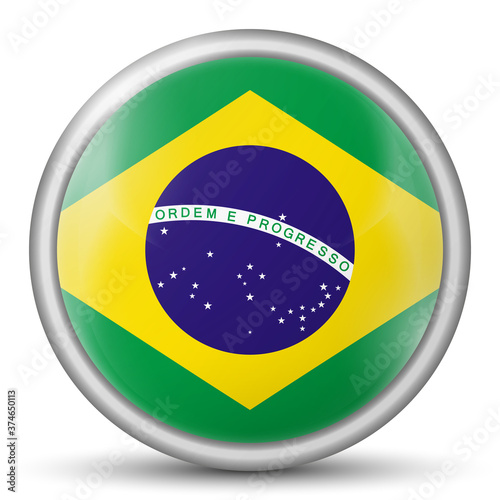 Glass light ball with flag of Brazil. Round sphere, template icon. Brazilian national symbol. Glossy realistic ball, 3D abstract vector illustration highlighted on a white background. Big bubble.