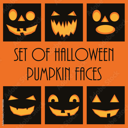 vector eps simple isolated illustration of a carved halloween pumpkin faces on black bacgkround