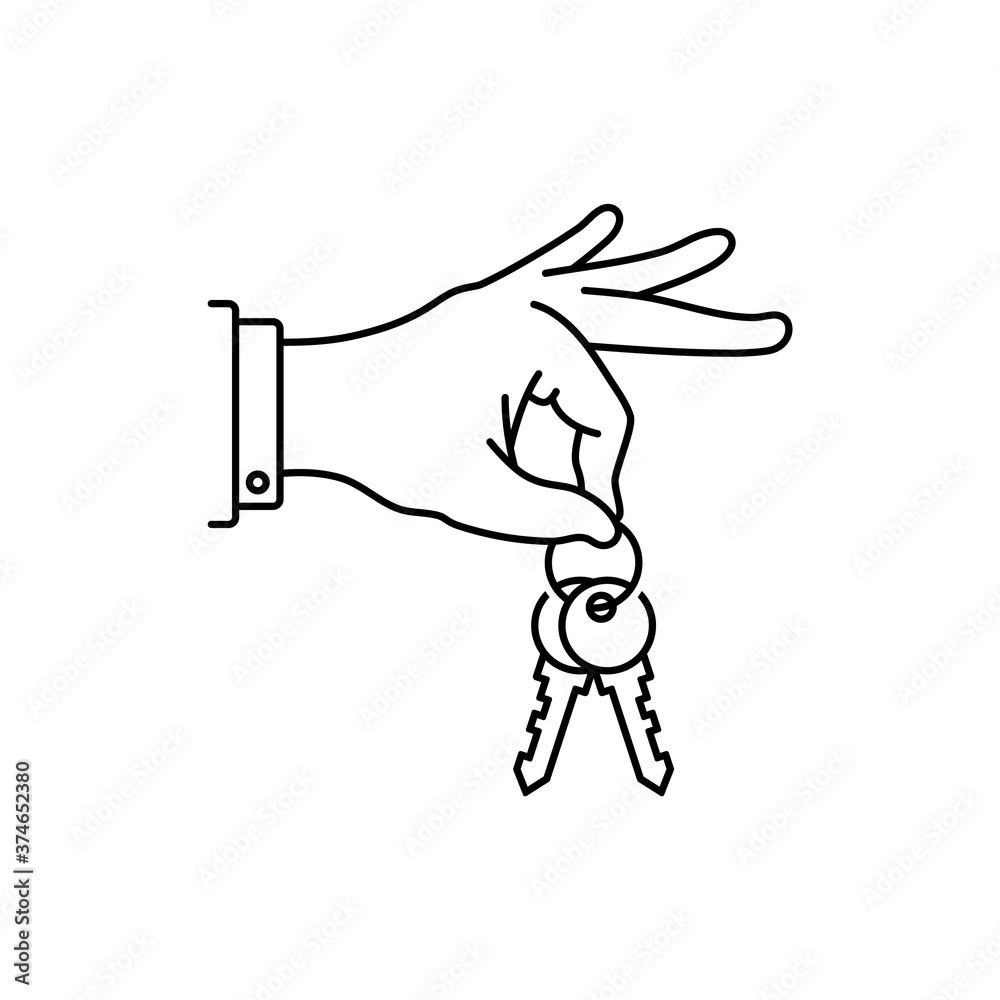 Obraz premium Hand holds keys, vector linear illustration.
