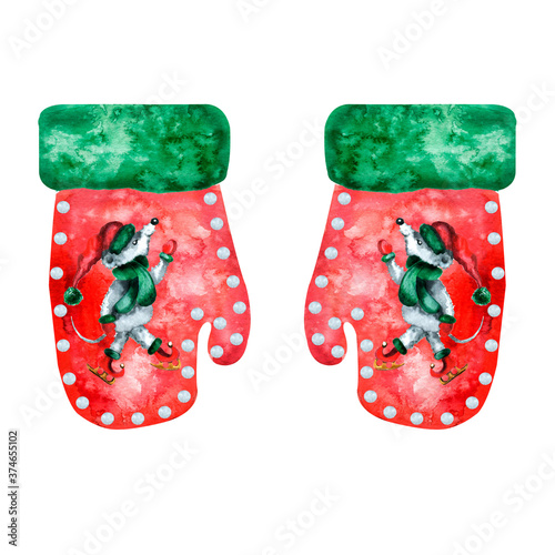 Christmas mittens illustration of an isolated object on a white background. For postcard design and decoupage