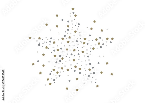 Christmas star illustration, filled with tiny golden and silver sparkling stars and snowflakes, isolated