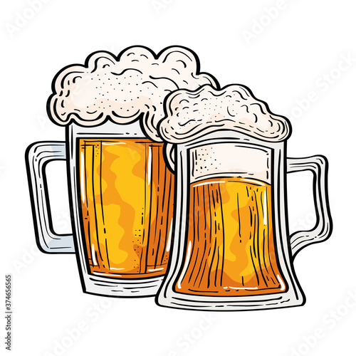 Beer glasses design, Pub alcohol bar brewery drink ale and lager theme Vector illustration