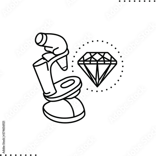 Examination of a gemstone, an inspection of jewelry stone with microscope vector icon in outlines