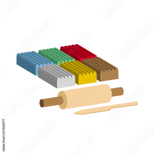 A set of multi-colored plasticine for modeling.3d vector illustration and isometric view.
