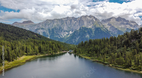 Malghette Lake, located in Sun Valley at 1900 m a.s.l. in the heart of Adamello Brenta Nature Park, Trentino Alto Adige northern Italy. Italian alps