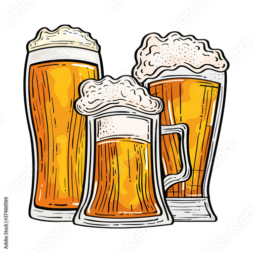 Beer glasses design, Pub alcohol bar brewery drink ale and lager theme Vector illustration