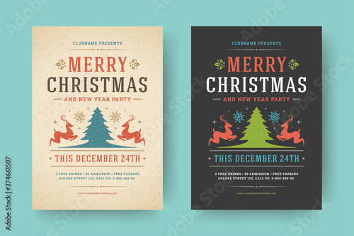 Christmas party flyer event vintage typography and decoration elements vector illustration