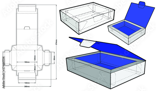 Chocolate box (Internal measurement 13 x 9+ 4cm) and Die-cut Pattern. The .eps file is full scale and fully functional. Prepared for real cardboard production.