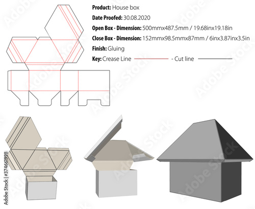 House box bird packaging design template gluing die cut - vector