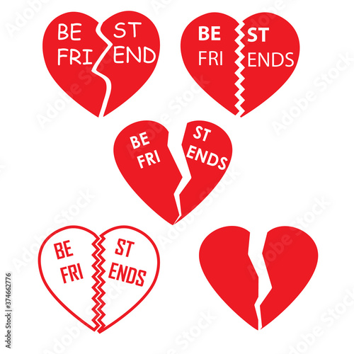 best friends on white background. broken heart sign. friends split heart symbol. Valentine's day greeting card. flat style.