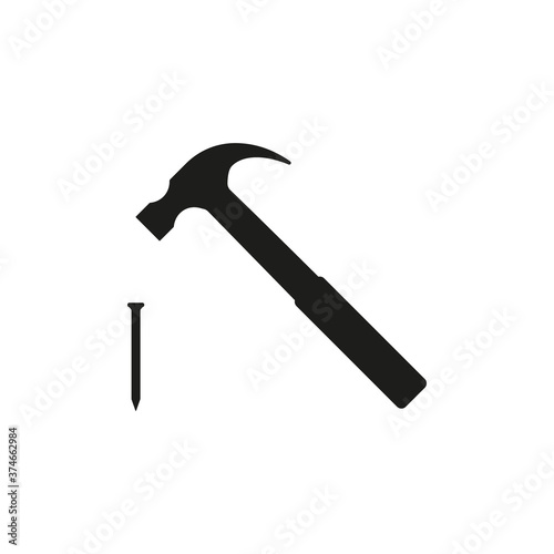 Hammer and nail icon. Vector illustration. Flat design.	