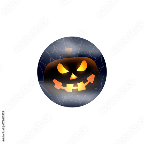 Scary glowing pumpkin jack on foggy background isolated. Happy Halloween.