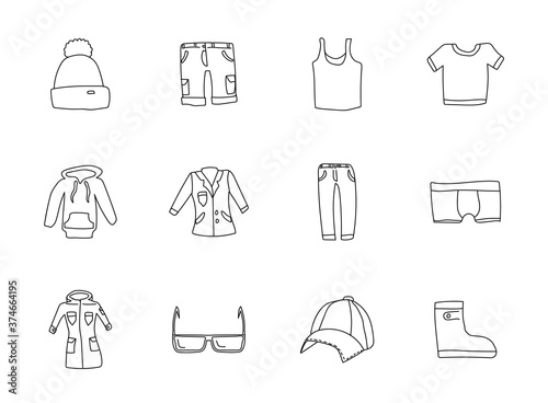clothes doodles isolated on white. clothes icon set for web design  user interface  mobile apps and print