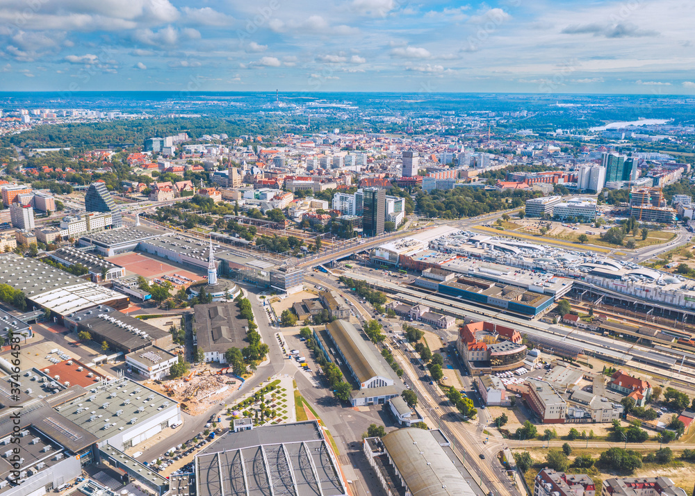 Aerial view over Poznan city center