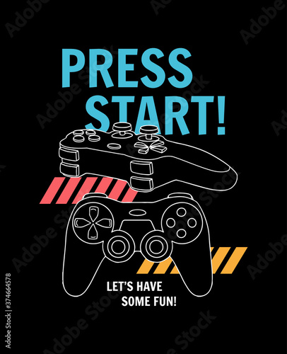 Fototapeta Vector joysticks gamepad  illustration with slogan text, for t-shirt prints and other uses