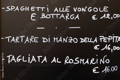 Handwritten menu with Italian food