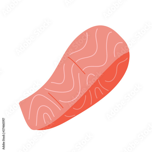 Salmon fillet, hand drawn doodle, uncooked redfish, hand drawn illustration isolated, fresh raw fish, vector art on white background