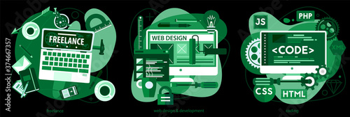 Programming and coding, scripting and website development, and freelance concepts. Horizontal banners
