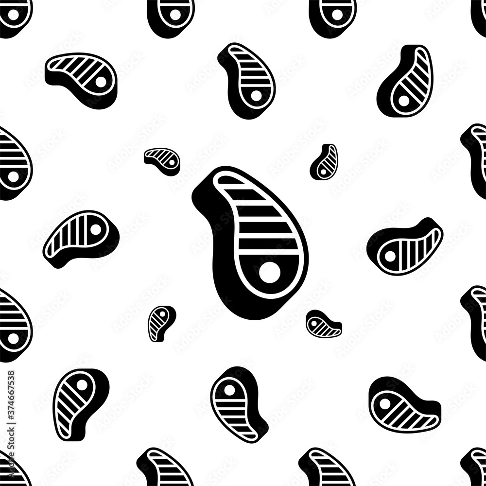 Steak Icon Seamless Pattern, Meat Sliced Parallel To The Fibers