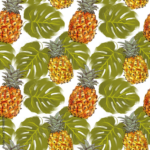 Juicy pineapples. Tropical seamless pattern.