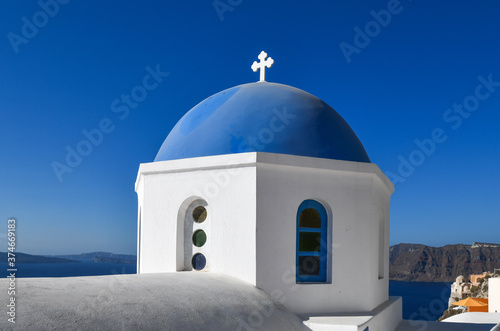 Blue domes of Santorini in Greece
