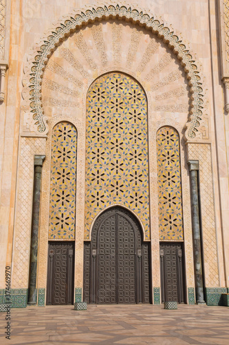 entrance to the mosque hassan II casablanca, morocco